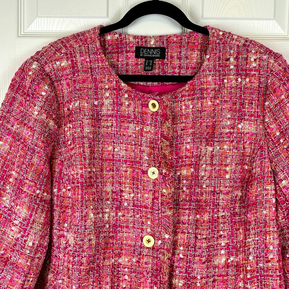 NWT Dennis Basso pink tweed button down jacket sz 24W - Picture 2 of 9